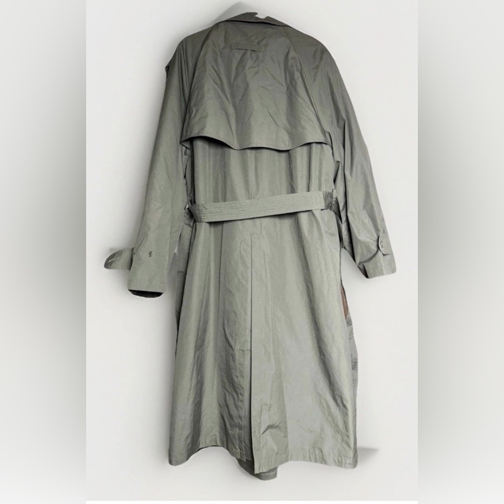 English Squire Mens Trench Coat Olive Green Belted Long Jacket Size 44R - Picture 3 of 8